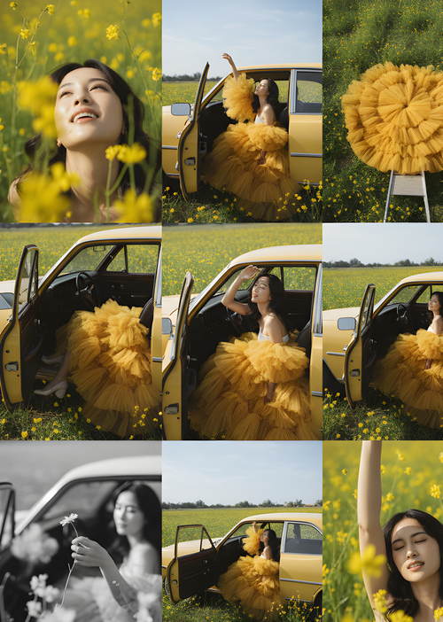 Sunlit Meadow Vintage Car 3x3 Grid - Nano banana AI generated result